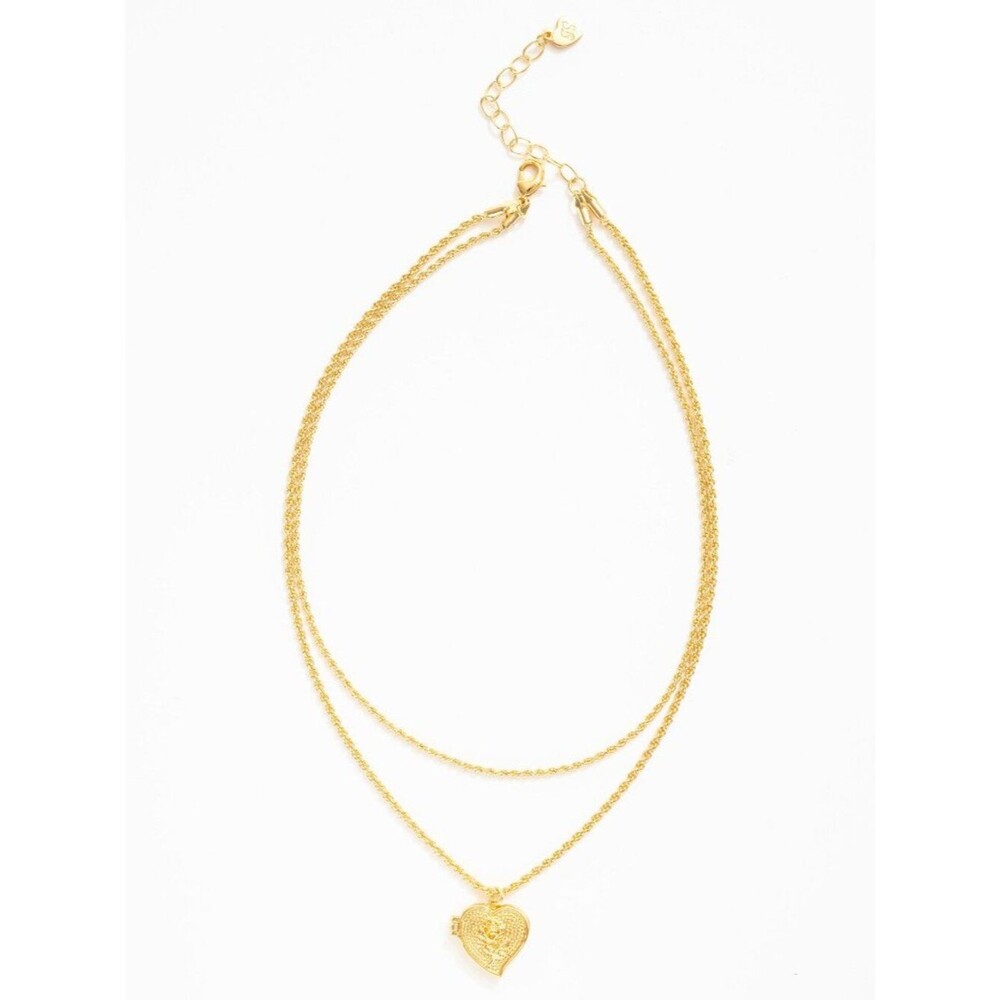 For Love & Lemons Lottie Layered Heart Locket Gold Necklace NWT